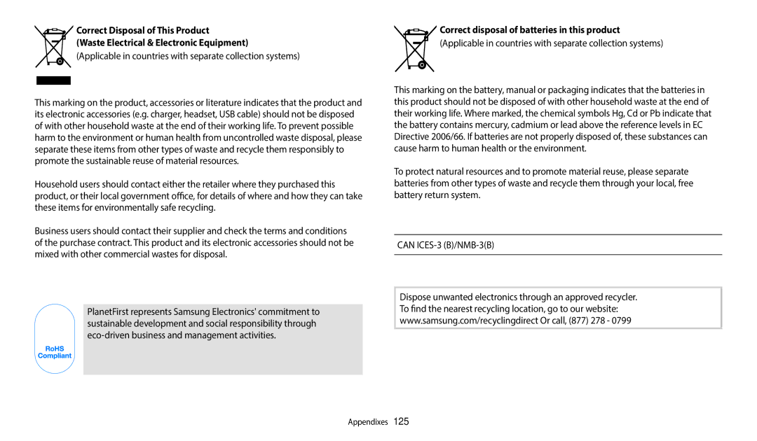 Samsung EC-WB110ZBABE1, EC-WB110ZBARE1 manual Applicable in countries with separate collection systems, Can ICES-3 B/NMB-3B 