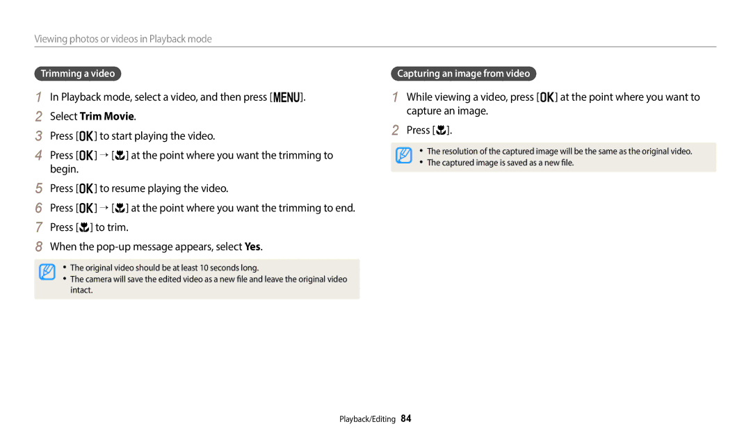 Samsung EC-WB110ZBARE2 manual Playback mode, select a video, and then press m, Select Trim Movie, Trimming a video 