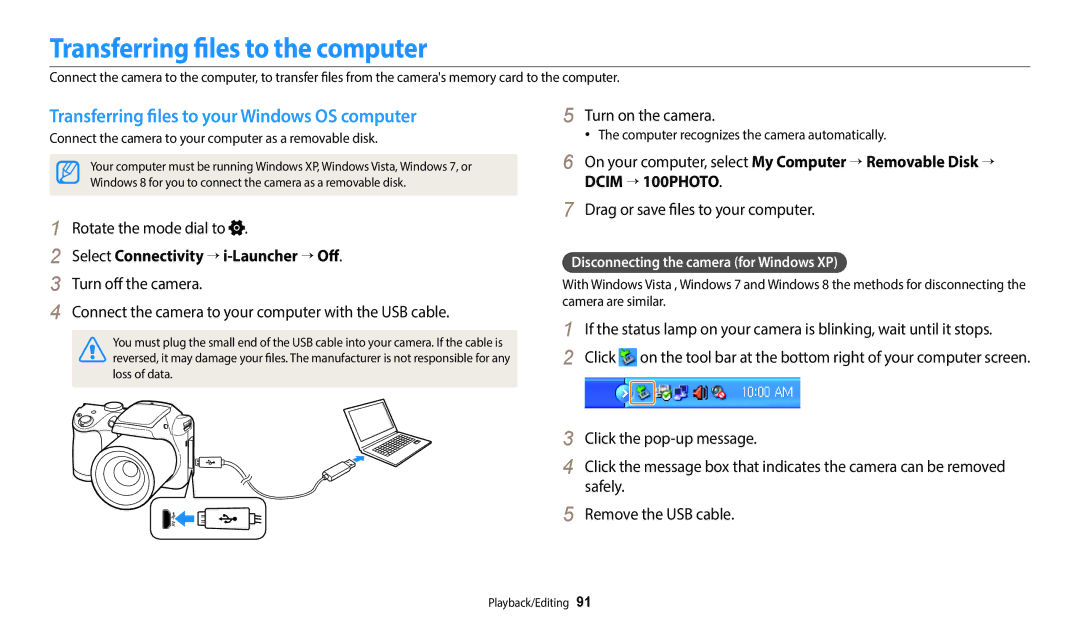 Samsung EC-WB110ZBABE3, EC-WB110ZBABE1 Transferring files to the computer, Transferring files to your Windows OS computer 