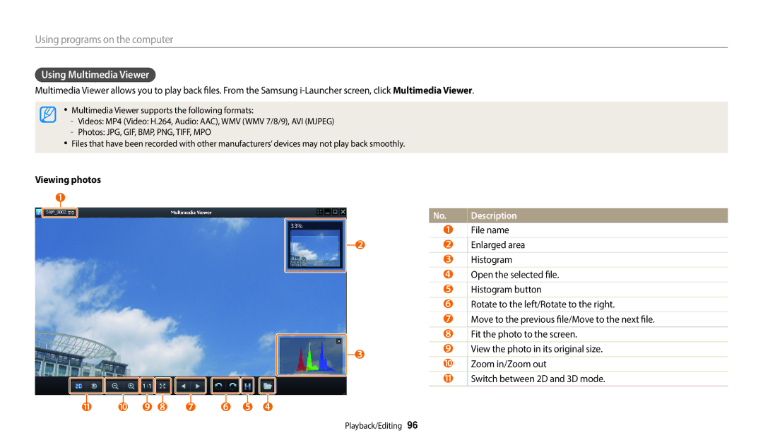 Samsung EC-WB110ZBABKZ, EC-WB110ZBABE1, EC-WB110ZBARE1, EC-WB110ZBABE3 Using Multimedia Viewer, Viewing photos, File name 