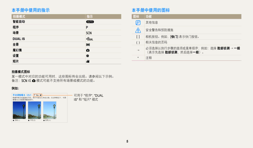 Samsung EC-WB110ZBABE3, EC-WB110ZBARE3 manual 本手册中使用的指示, 本手册中使用的图标 