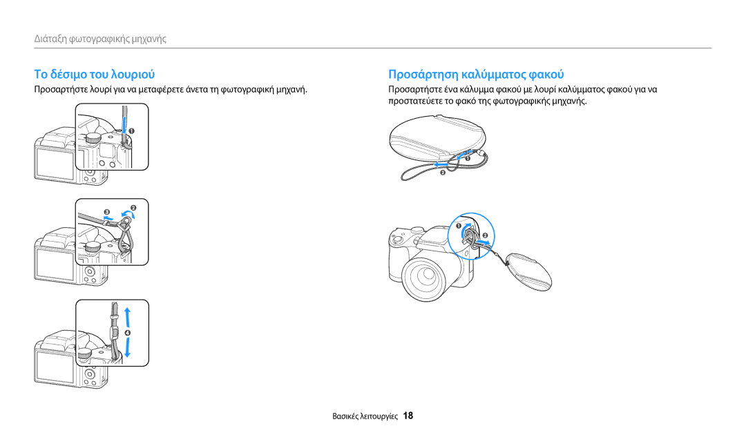 Samsung EC-WB110ZBABE3 Το δέσιμο του λουριού Προσάρτηση καλύμματος φακού, Προστατεύετε το φακό της φωτογραφικής μηχανής 