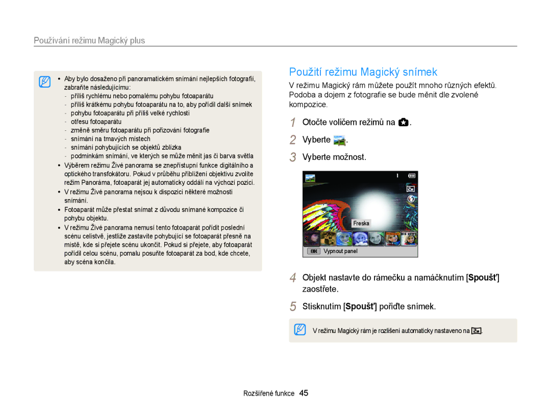 Samsung EC-WB150FBPWE3, EC-WB150FBPBE3 manual Použití režimu Magický snímek, Používání režimu Magický plus, Vyberte 