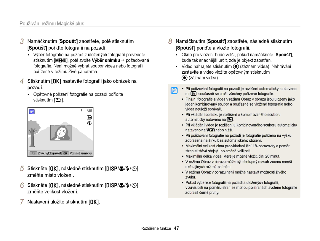 Samsung EC-WB150FBPRE3 Namáčknutím Spoušť zaostřete, poté stisknutím, Stisknutím o nastavíte fotograﬁi jako obrázek na 