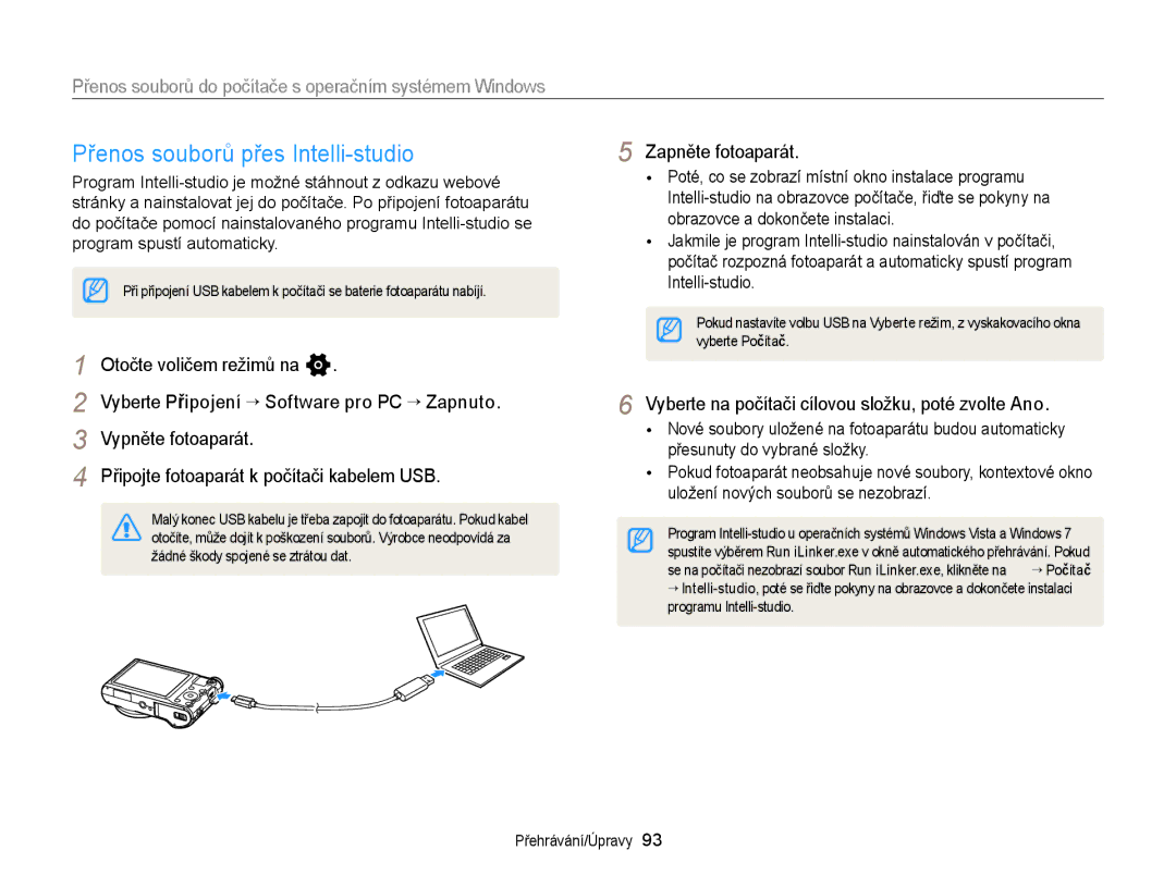 Samsung EC-WB150FBDBE3 manual Přenos souborů přes Intelli-studio, Přenos souborů do počítače s operačním systémem Windows 