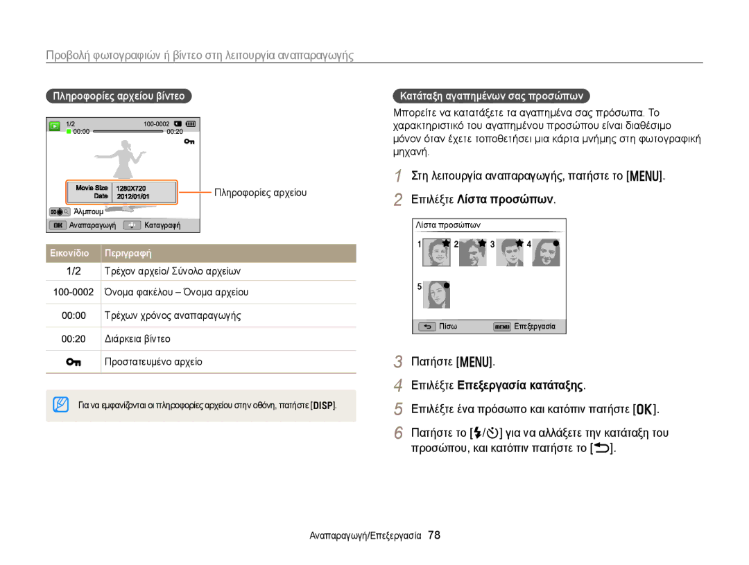 Samsung EC-WB150FBPWE3 manual Προβολή φωτογραφιών ή βίντεο στη λειτουργία αναπαραγωγής, Επιλέξτε Επεξεργασία κατάταξης 