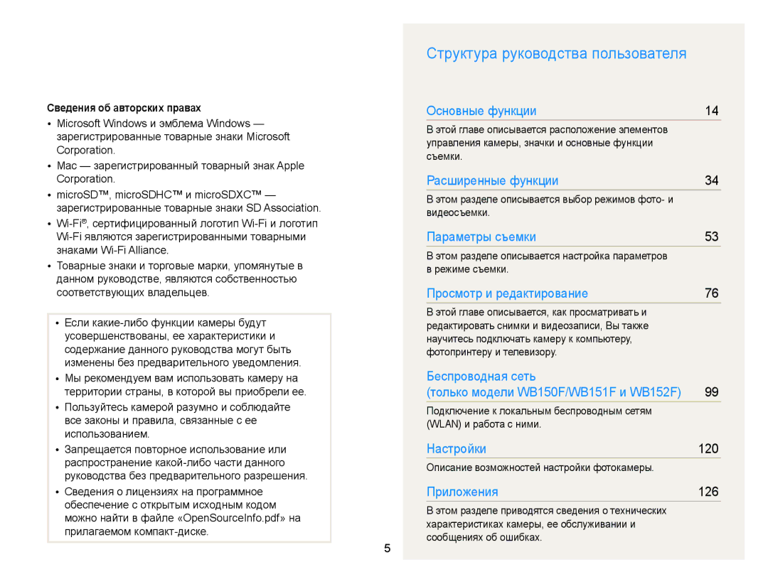 Samsung EC-WB150FBPWRU, EC-WB150FBPBRU, EC-WB150FBPWE2 Структура руководства пользователя, Сведения об авторских правах 