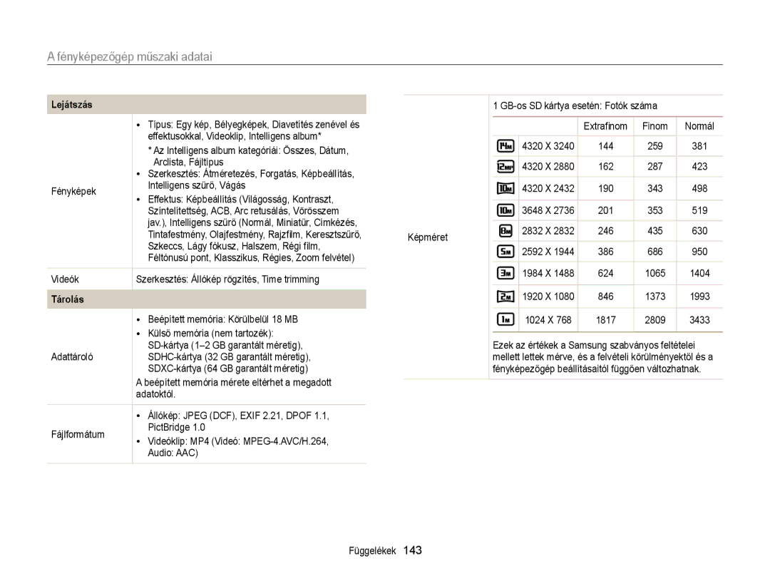 Samsung EC-WB150FBPWE1, EC-WB150FBPBE1, EC-WB150FBPBE3, EC-WB150FBPWE3, EC-WB150FBDWE3, EC-WB150FBPRE3, EC-WB150FBDBE3 Tárolás 