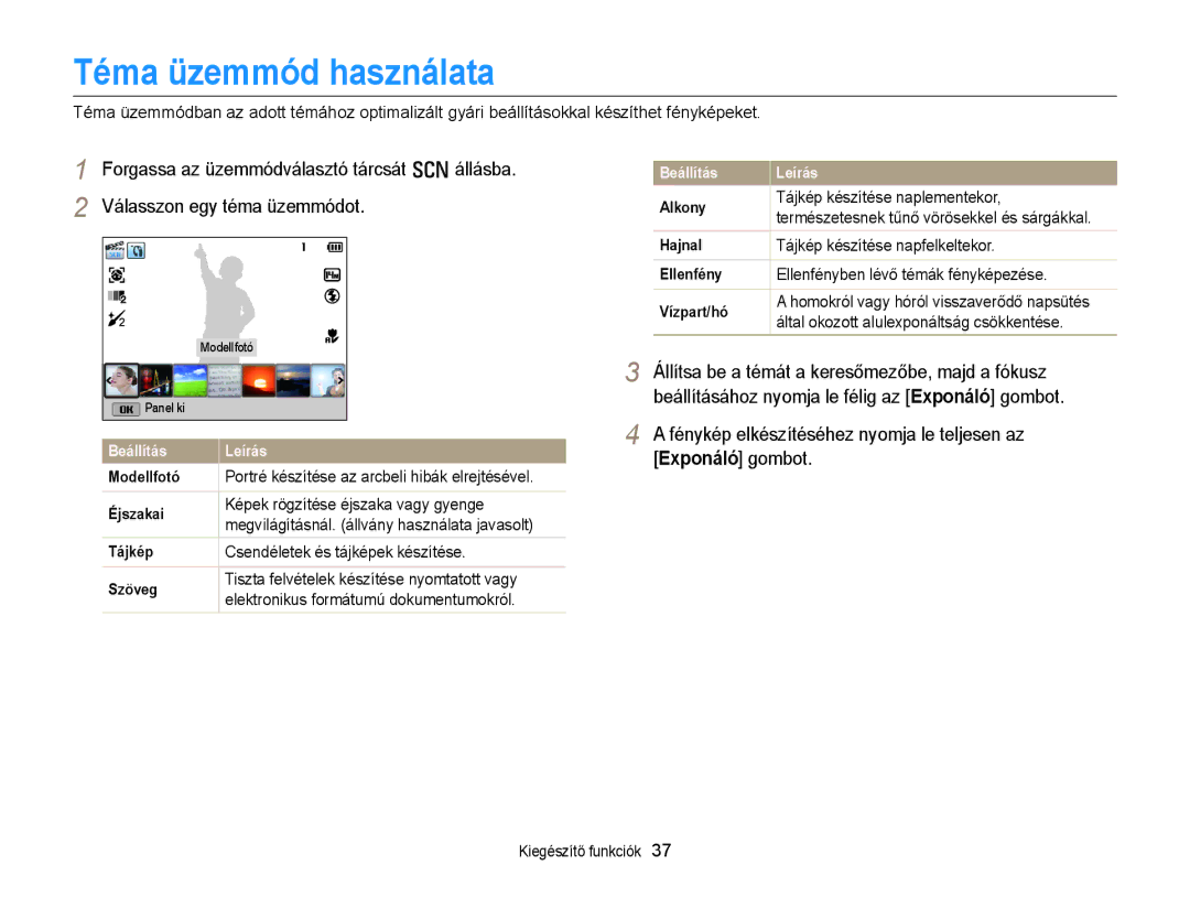 Samsung EC-WB150FBPBE3, EC-WB150FBPWE1, EC-WB150FBPBE1, EC-WB150FBPWE3, EC-WB150FBDWE3, EC-WB150FBPRE3 Téma üzemmód használata 