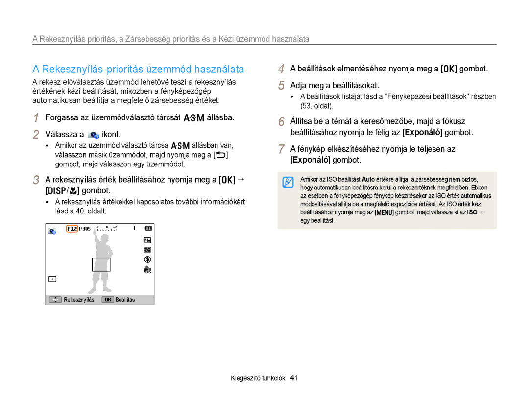 Samsung EC-WB150FBDBE3 manual Rekesznyílás-prioritás üzemmód használata, Adja meg a beállításokat, Válassza a Ikont 