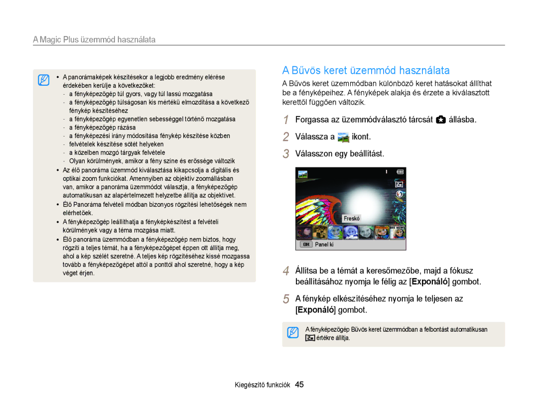 Samsung EC-WB150ZBPWE2 manual Bűvös keret üzemmód használata, Magic Plus üzemmód használata, Kerettől függően változik 