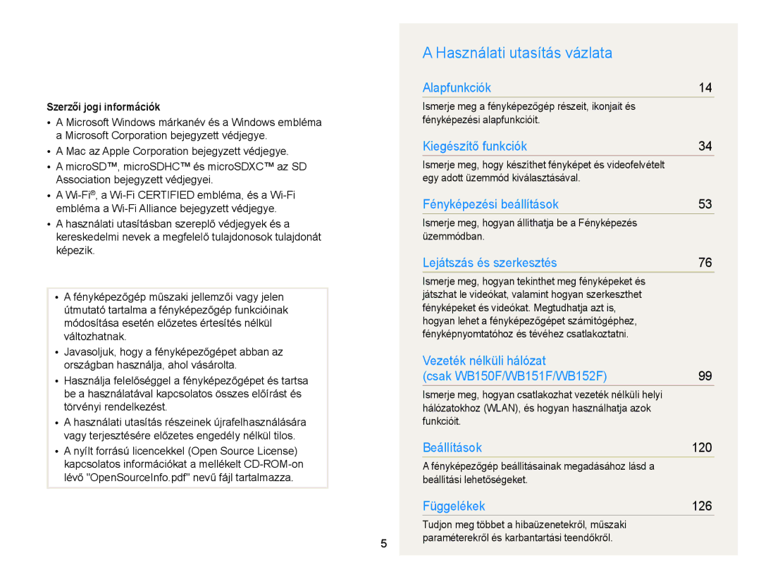 Samsung EC-WB150FBDBE3, EC-WB150FBPWE1, EC-WB150FBPBE1, EC-WB150FBPBE3 Használati utasítás vázlata, Szerzői jogi információk 