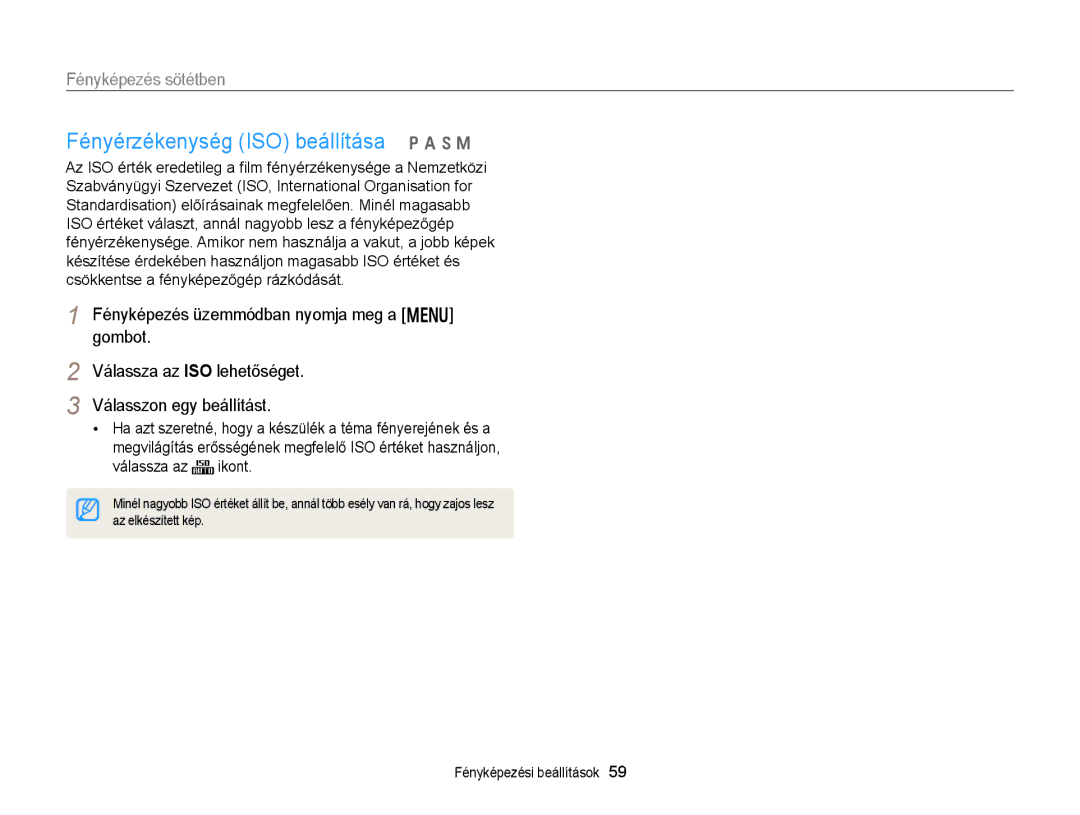 Samsung EC-WB150FBPWE1, EC-WB150FBPBE1, EC-WB150FBPBE3 manual Fényérzékenység ISO beállítása p a h M, Az elkészített kép 