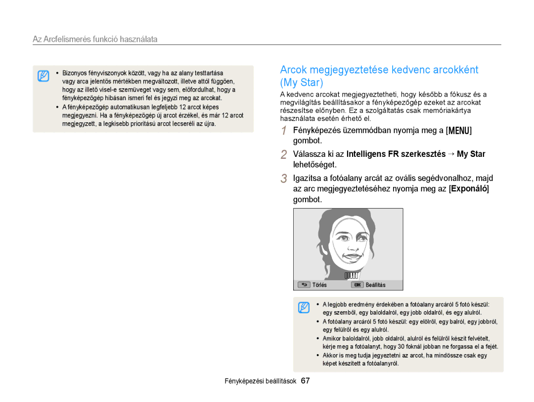 Samsung EC-WB150FBPBE2, EC-WB150FBPWE1 manual Arcok megjegyeztetése kedvenc arcokként My Star, Egy felülről és egy alulról 