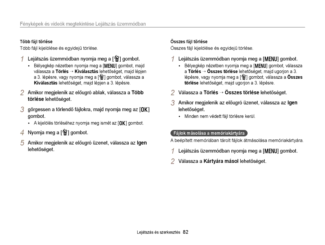 Samsung EC-WB150ZBPBE2 manual Lejátszás üzemmódban nyomja meg a f gombot, Lejátszás üzemmódban nyomja meg a m gombot 