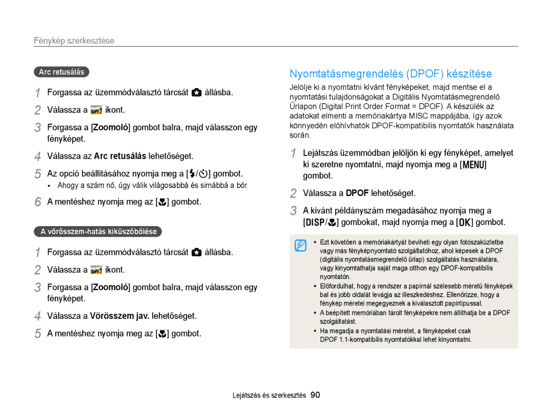 Samsung EC-WB150FBPWE2, EC-WB150FBPWE1 manual Nyomtatásmegrendelés Dpof készítése, Gombokat, majd nyomja meg a o gombot 