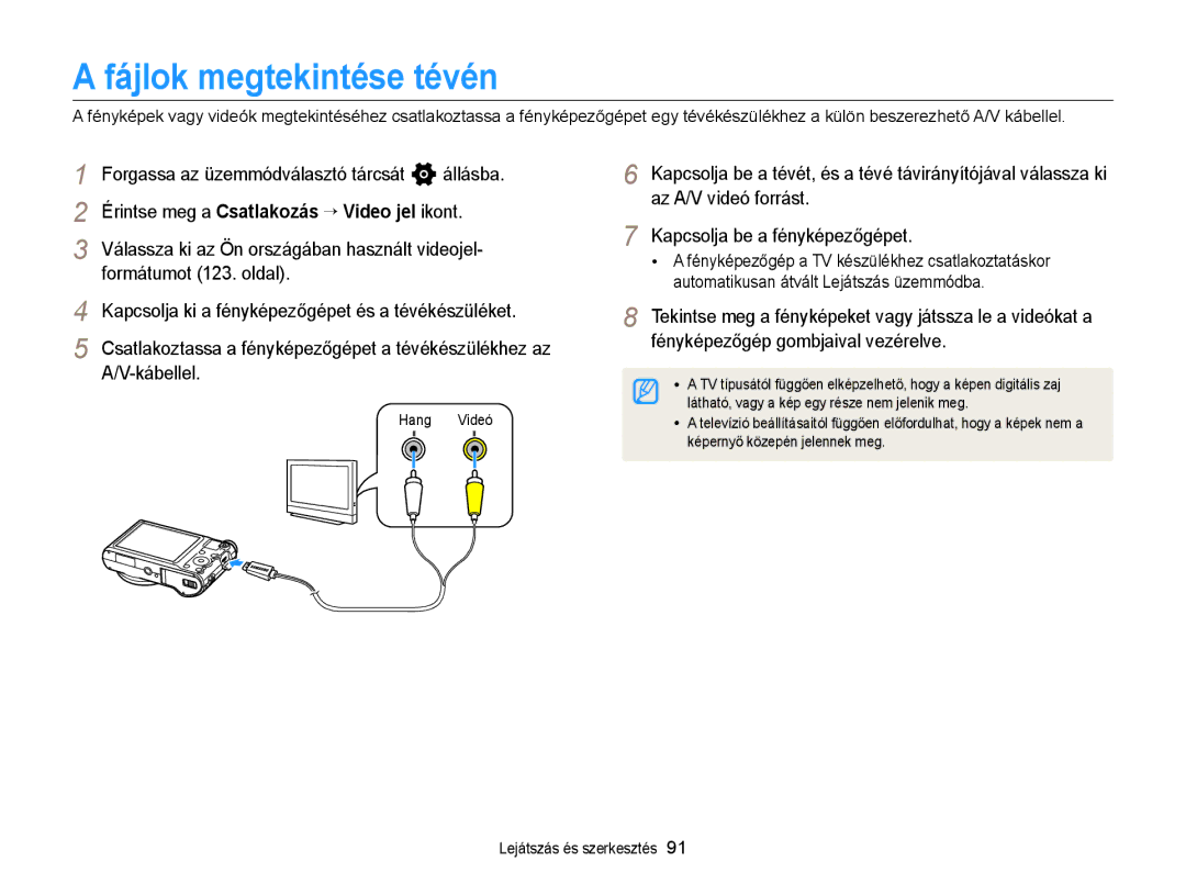 Samsung EC-WB150FBPBE2, EC-WB150FBPWE1 manual Fájlok megtekintése tévén, Forgassa az üzemmódválasztó tárcsát n állásba 