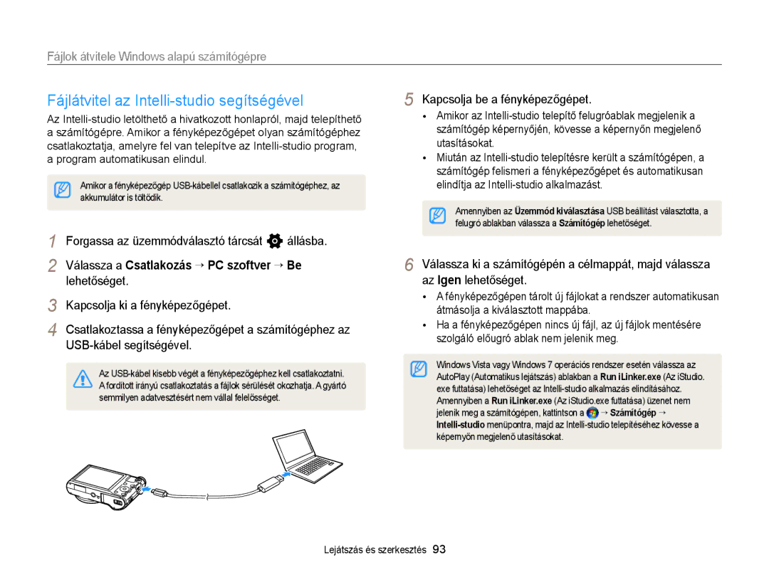 Samsung EC-WB150ZBPWE2 manual Fájlátvitel az Intelli-studio segítségével, Fájlok átvitele Windows alapú számítógépre 