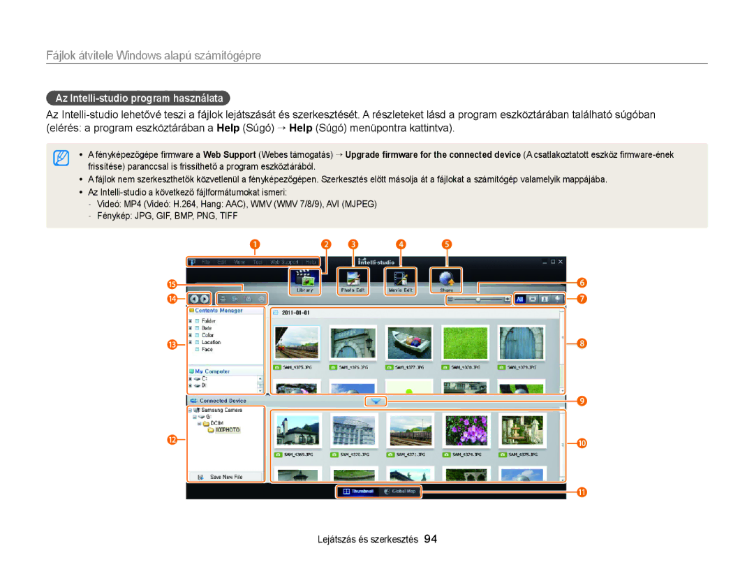 Samsung EC-WB150ZBPBE2, EC-WB150FBPWE1, EC-WB150FBPBE1, EC-WB150FBPBE3, EC-WB150FBPWE3 Az Intelli-studio program használata 