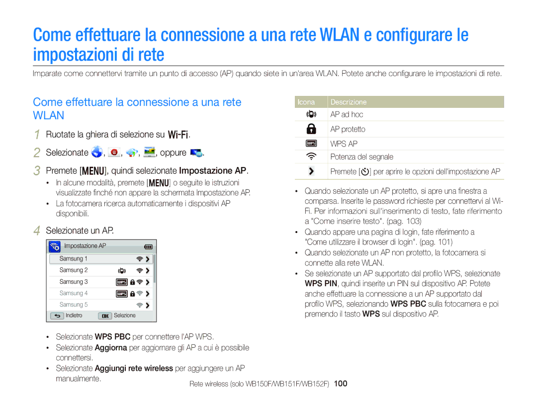 Samsung EC-WB150FBPBE1, EC-WB150FBPWE1 manual Come effettuare la connessione a una rete, Ruotate la ghiera di selezione su w 