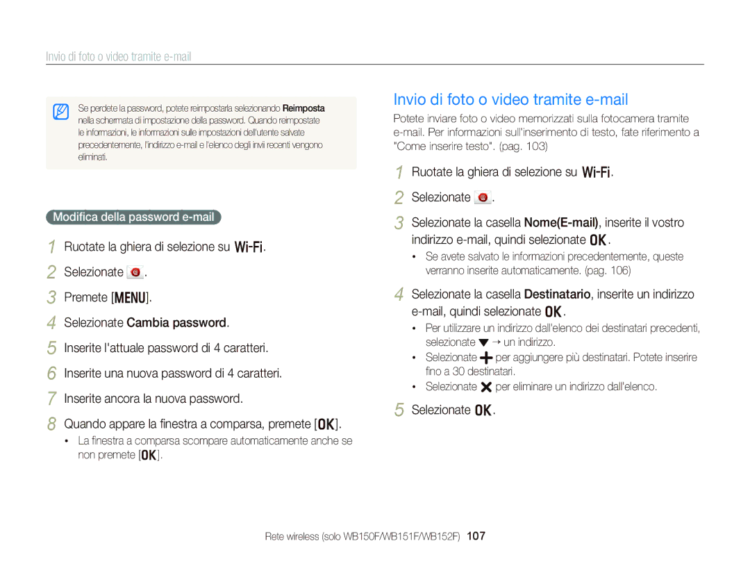 Samsung EC-WB150FBPWE1 manual Invio di foto o video tramite e-mail, Ruotate la ghiera di selezione su w Selezionate 