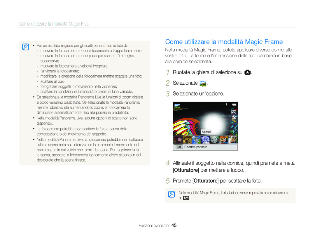 Samsung EC-WB150FDDBME, EC-WB150FBPWE1 Come utilizzare la modalità Magic Frame, Come utilizzare la modalità Magic Plus 