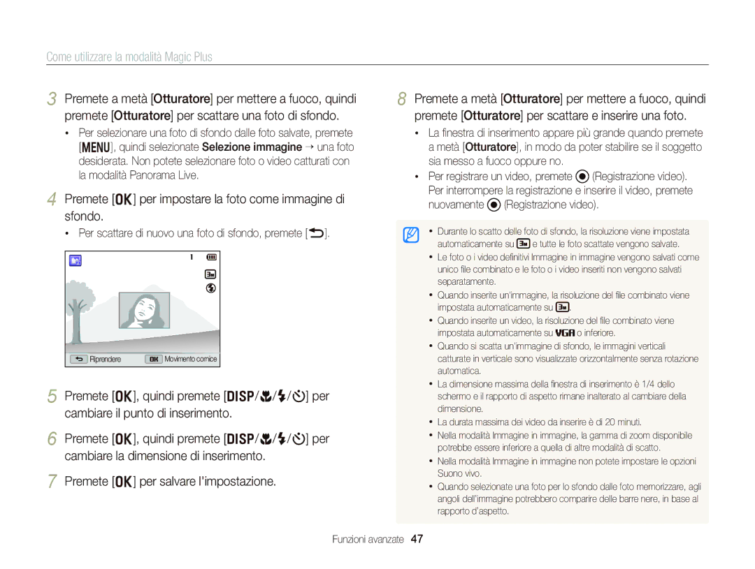 Samsung EC-WB150FBPWE1 manual Premete o per impostare la foto come immagine di sfondo, Nuovamente Registrazione video 