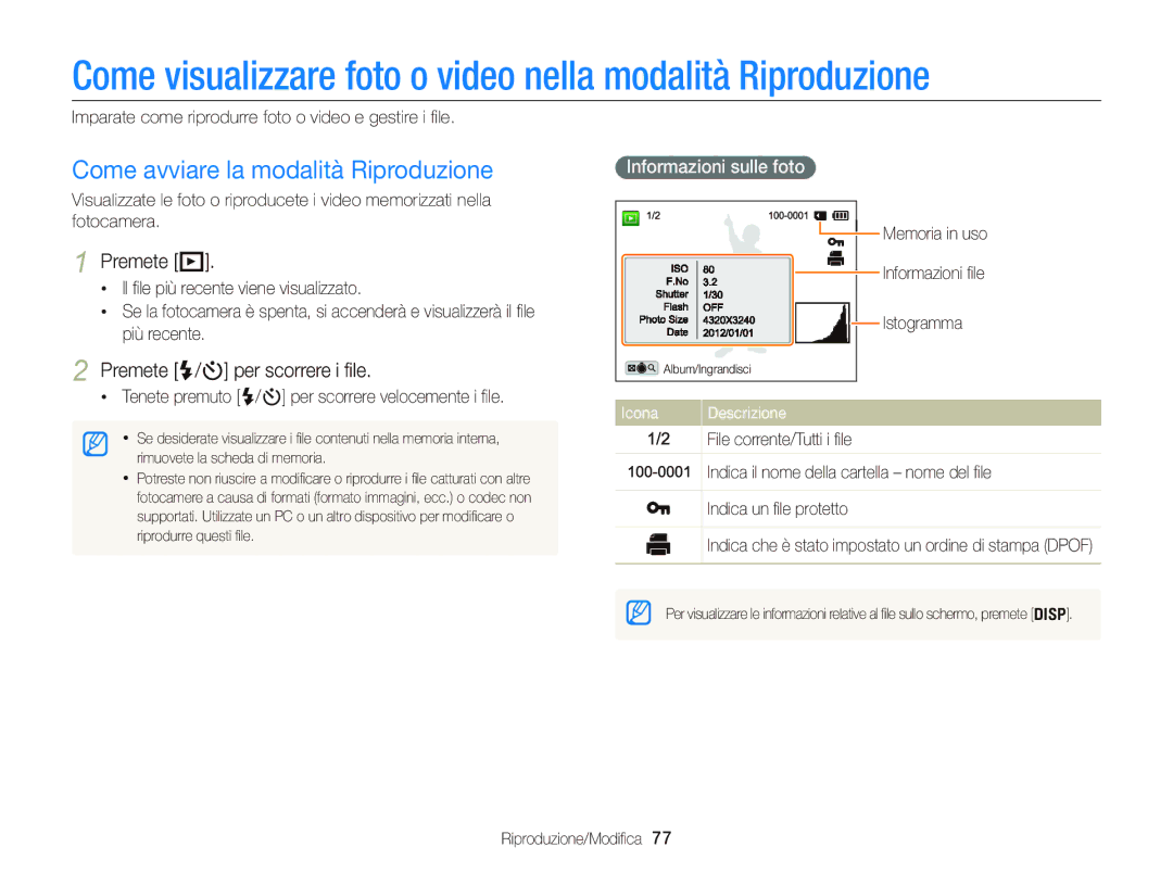 Samsung EC-WB150FDDBME Come visualizzare foto o video nella modalità Riproduzione, Come avviare la modalità Riproduzione 