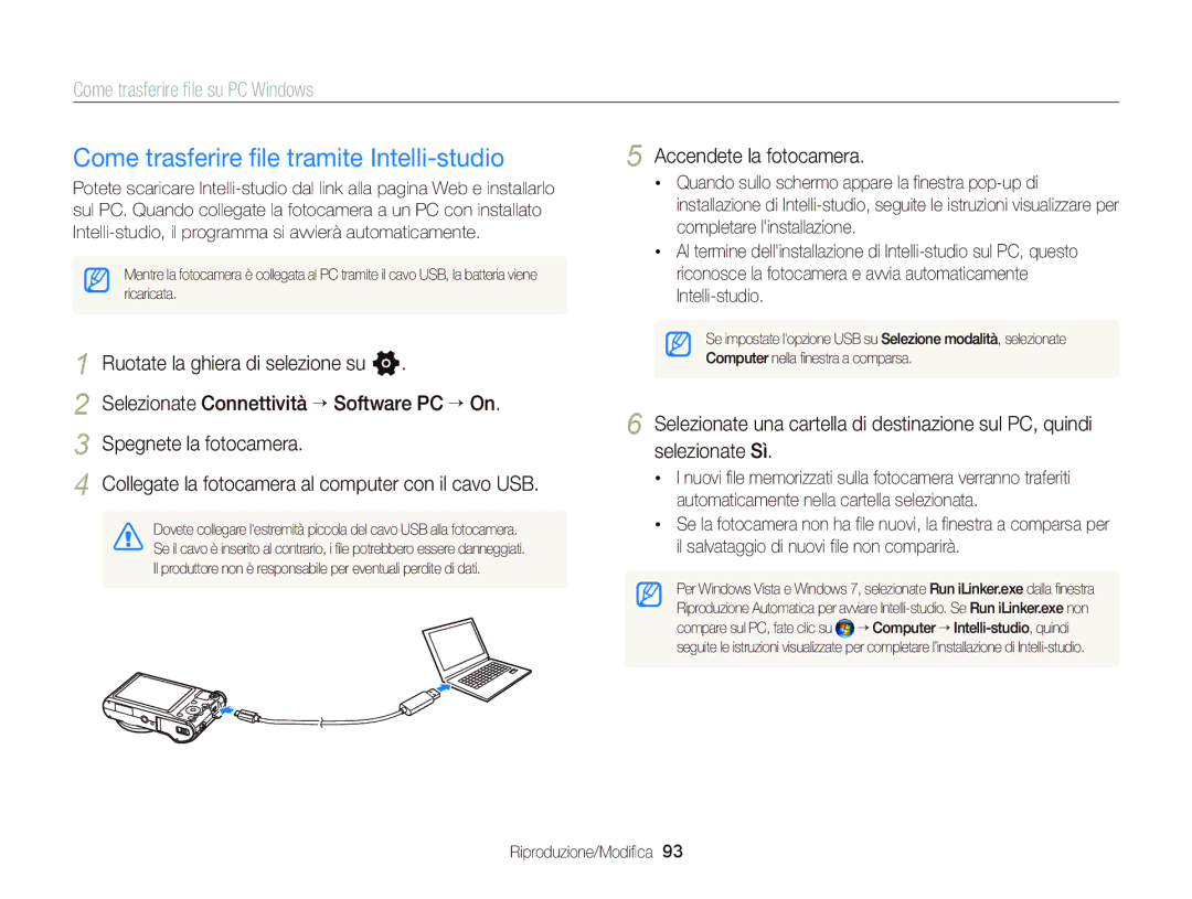 Samsung EC-WB150FDDBME, EC-WB150FBPWE1 manual Come trasferire ﬁle tramite Intelli-studio, Come trasferire ﬁle su PC Windows 