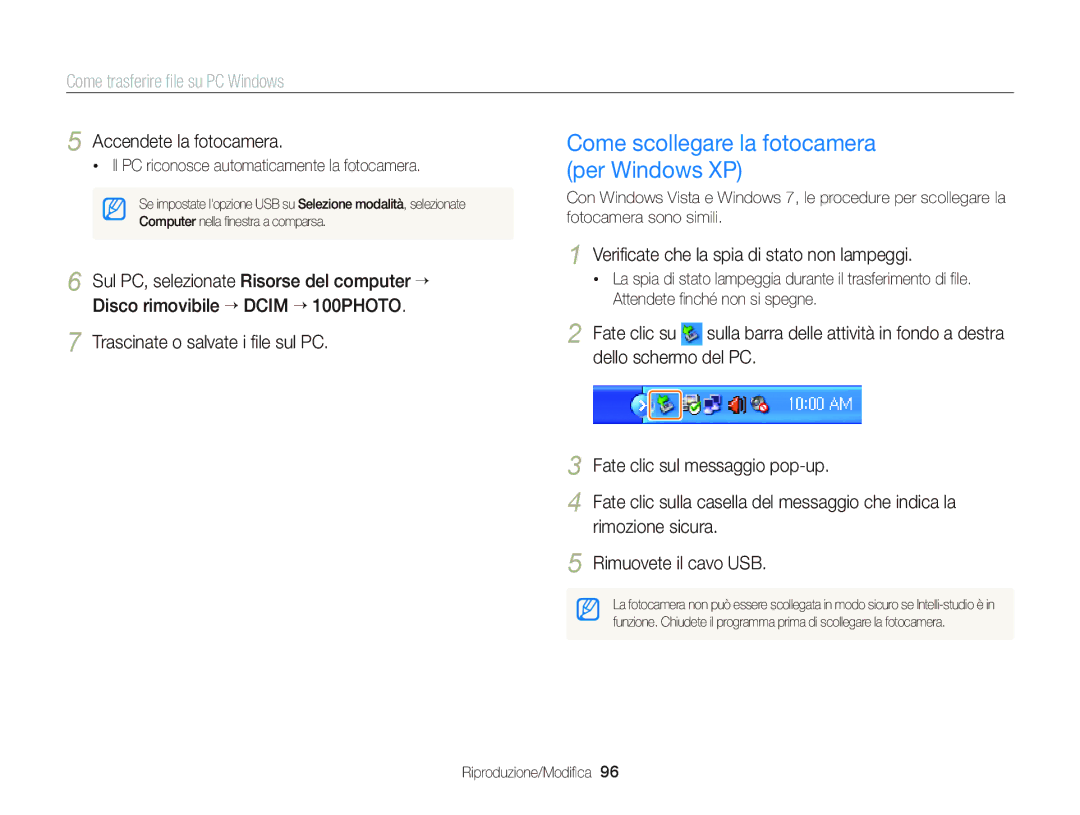 Samsung EC-WB150FBPBE1, EC-WB150FBPWE1, EC-WB150FDDBME, EC-WB150FDDWME manual Come scollegare la fotocamera per Windows XP 
