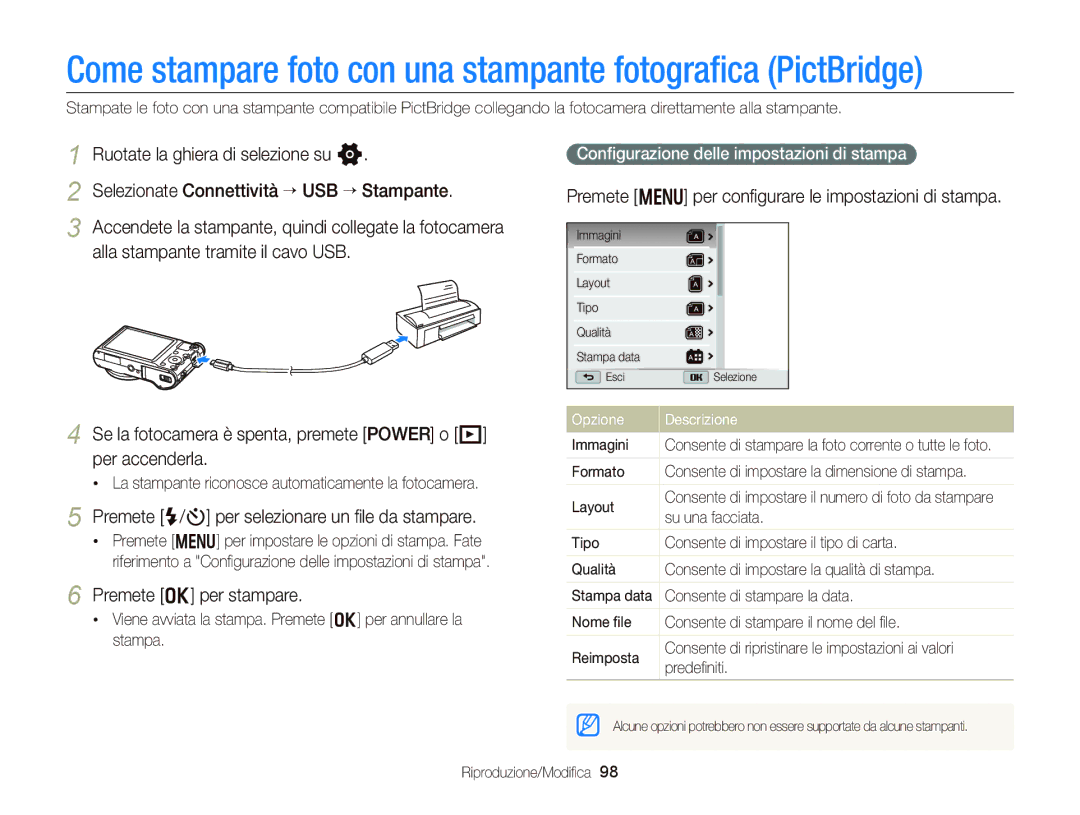 Samsung EC-WB150FDDWME Premete m per conﬁgurare le impostazioni di stampa, Premete F/t per selezionare un ﬁle da stampare 