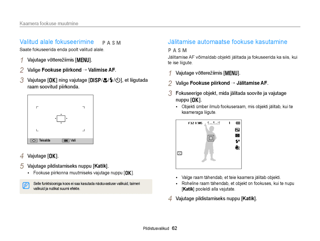 Samsung EC-WB150FBDBE2, EC-WB150FBPWE2 manual Valitud alale fokuseerimine p a h M, Jälitamise automaatse fookuse kasutamine 