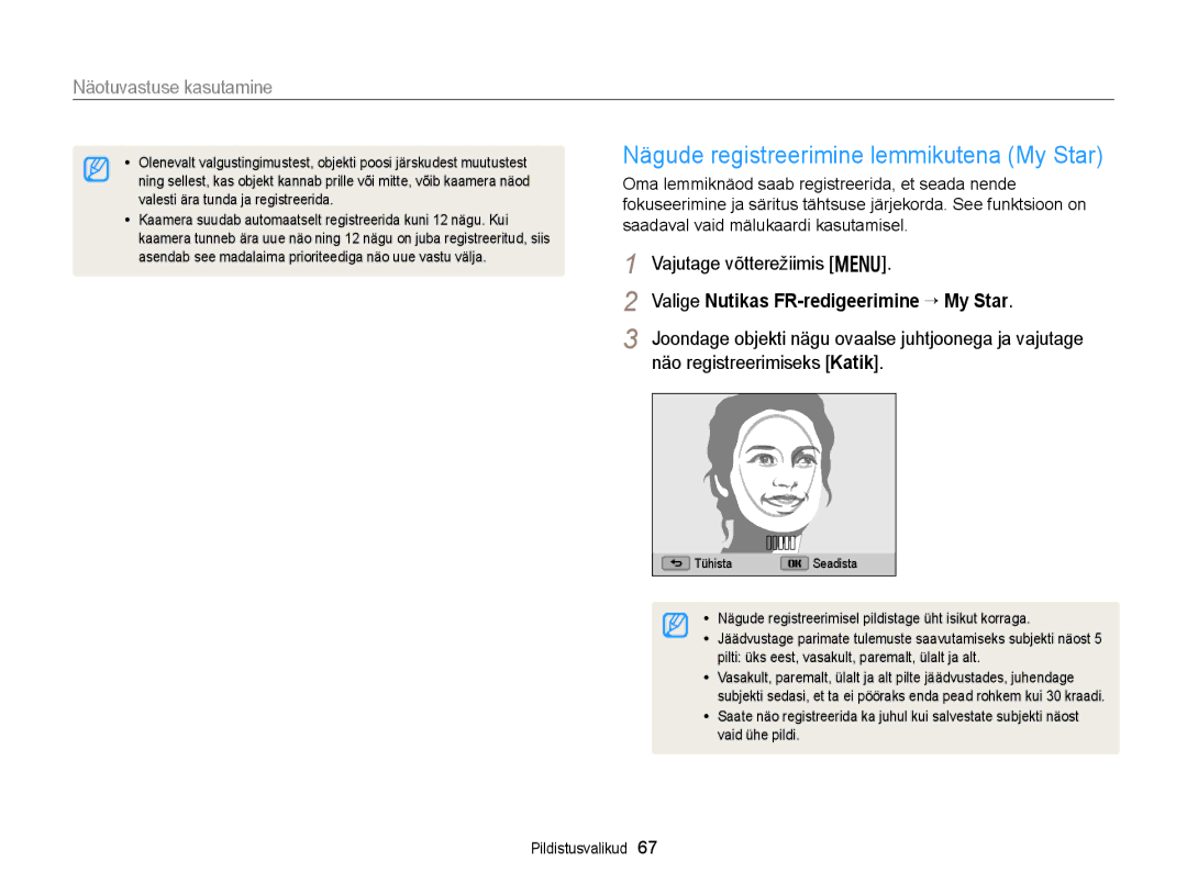 Samsung EC-WB150FBDBE2 manual Nägude registreerimine lemmikutena My Star, Valige Nutikas FR-redigeerimine “ My Star 