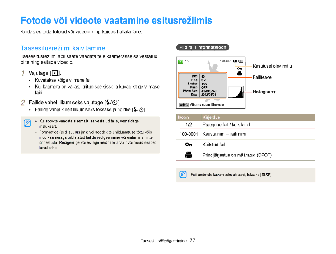 Samsung EC-WB150FBDBE2 manual Fotode või videote vaatamine esitusrežiimis, Taasesitusrežiimi käivitamine, Vajutage P 