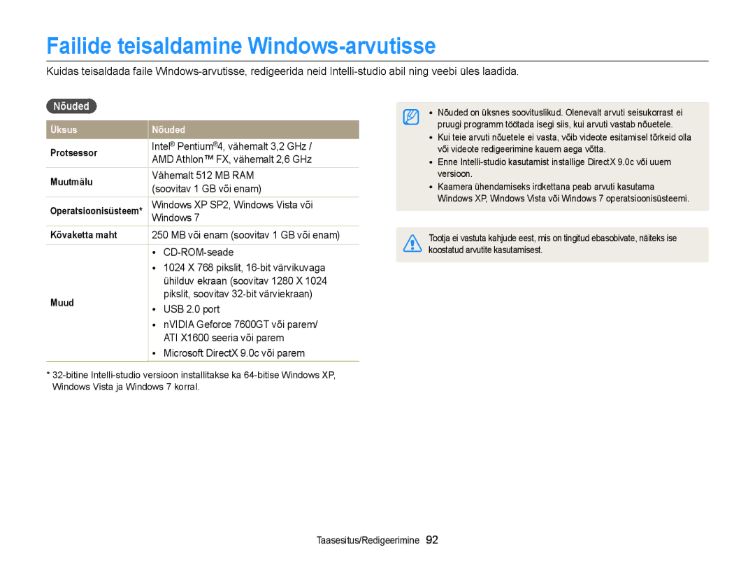 Samsung EC-WB150FBDBE2, EC-WB150FBPWE2, EC-WB150FBPBE2, EC-WB150FBPRE2 manual Failide teisaldamine Windows-arvutisse, Nõuded 