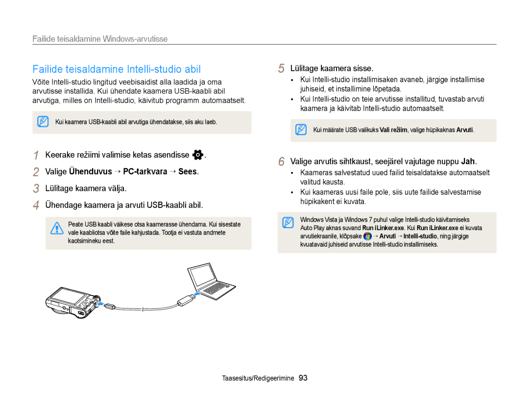 Samsung EC-WB150FBDWE2, EC-WB150FBPWE2 Failide teisaldamine Intelli-studio abil, Failide teisaldamine Windows-arvutisse 