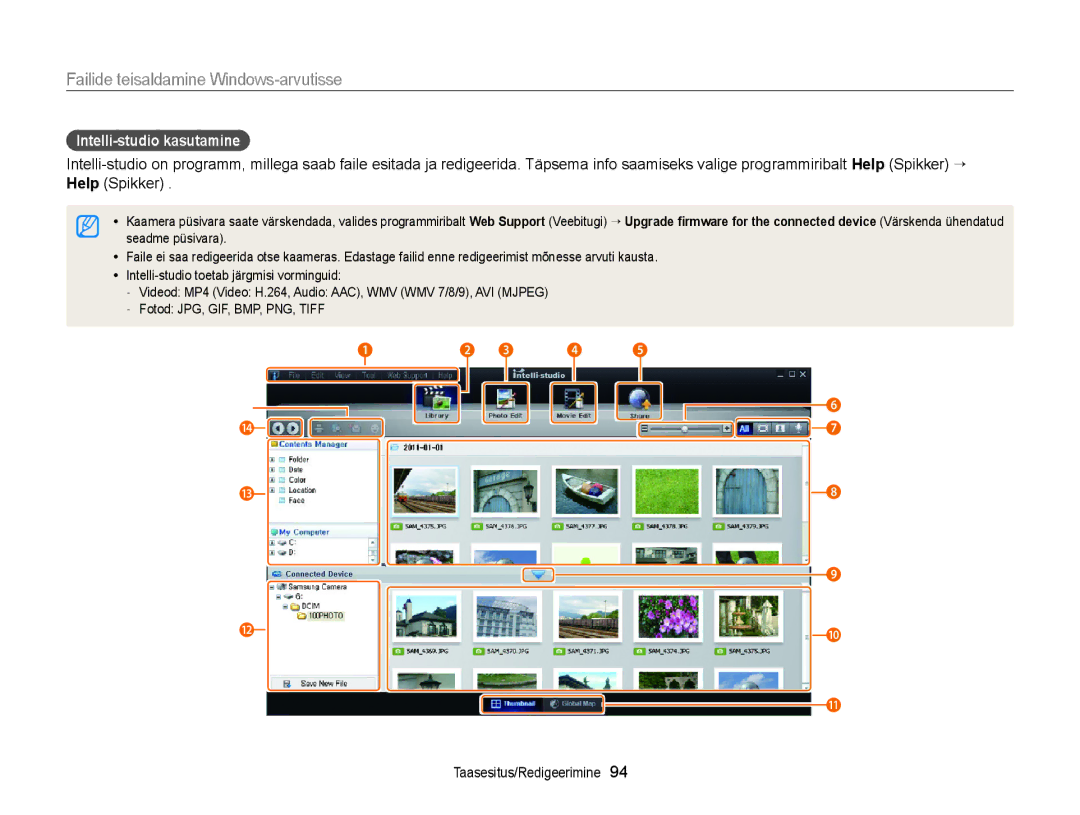 Samsung EC-WB150FBPWE2, EC-WB150FBPBE2, EC-WB150FBPRE2, EC-WB150FBDBE2, EC-WB150FBDWE2 manual Intelli-studio kasutamine 