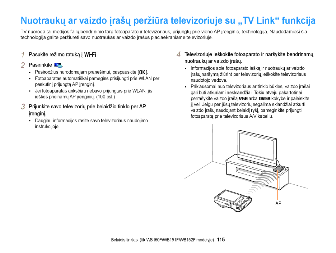 Samsung EC-WB150FBPBE2, EC-WB150FBPWE2, EC-WB150FBPRE2, EC-WB150FBDBE2, EC-WB150FBDWE2 Pasukite režimo ratuką į w Pasirinkite 