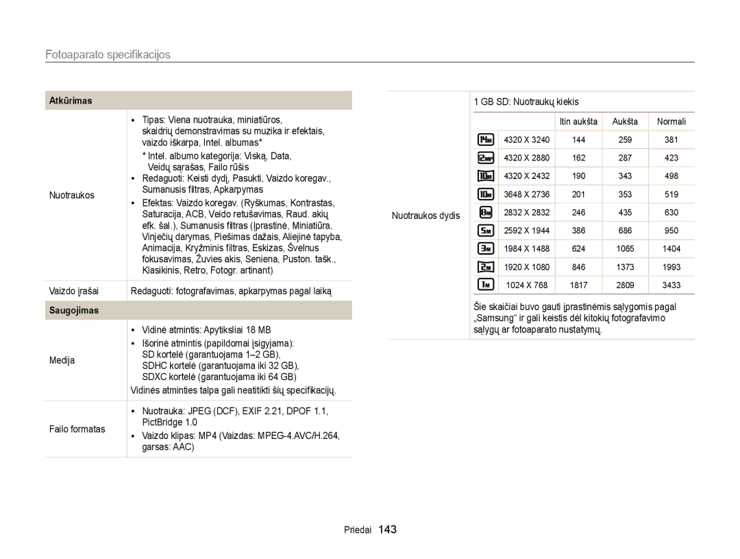 Samsung EC-WB150FBDWE2, EC-WB150FBPWE2, EC-WB150FBPBE2, EC-WB150FBPRE2, EC-WB150FBDBE2 manual Atkūrimas, Saugojimas 