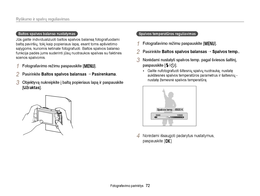 Samsung EC-WB150FBDBE2 Užraktas, Baltos spalvos balanso nustatymas, Pasirinkite Baltos spalvos balansas “ Pasirenkama 