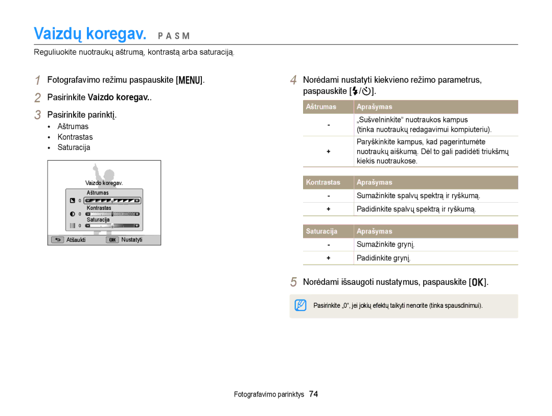 Samsung EC-WB150FBPWE2, EC-WB150FBPBE2, EC-WB150FBPRE2, EC-WB150FBDBE2 Vaizdų koregav. p a h M, Pasirinkite Vaizdo koregav 