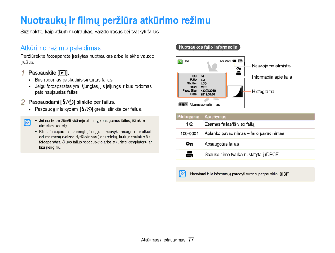 Samsung EC-WB150FBDBE2 manual Nuotraukų ir ﬁlmų peržiūra atkūrimo režimu, Atkūrimo režimo paleidimas, Paspauskite P 