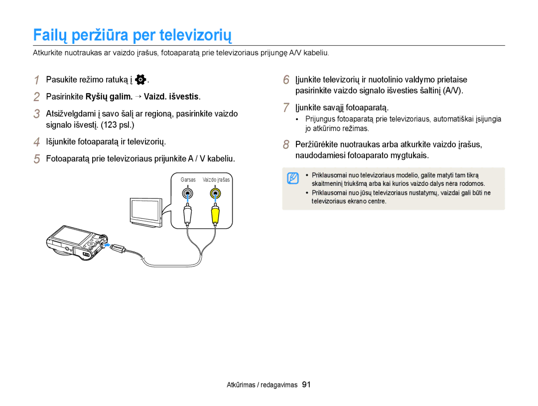 Samsung EC-WB150FBPRE2 Failų peržiūra per televizorių, Pasirinkite Ryšių galim. “ Vaizd. išvestis, Signalo išvestį psl 