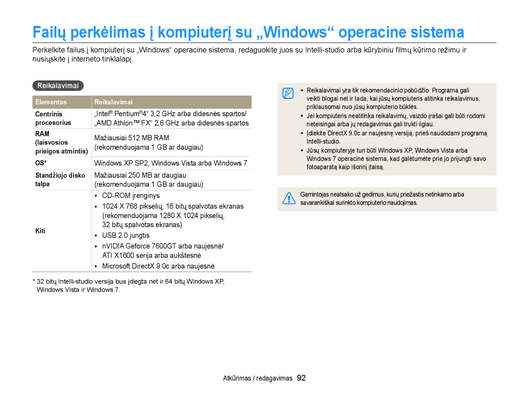 Samsung EC-WB150FBDBE2, EC-WB150FBPWE2 manual Failų perkėlimas į kompiuterį su „Windows operacine sistema, Reikalavimai 