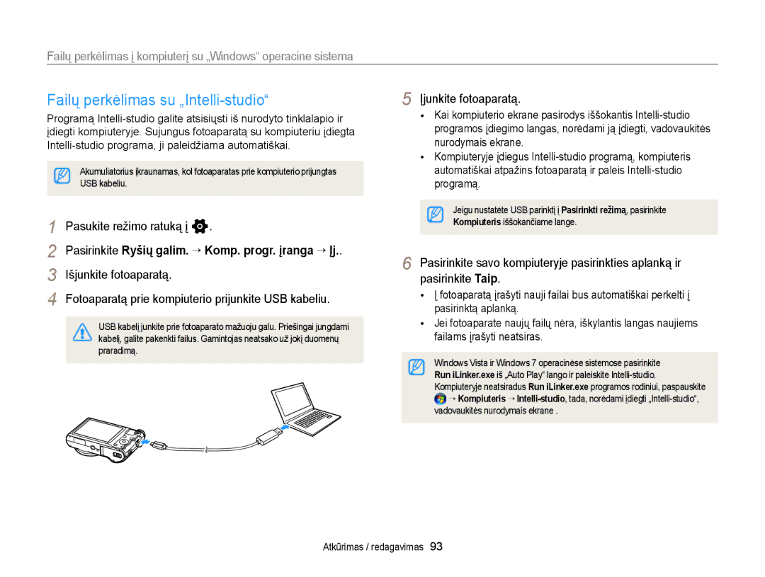 Samsung EC-WB150FBDWE2 Failų perkėlimas su „Intelli-studio, Failų perkėlimas į kompiuterį su „Windows operacine sistema 