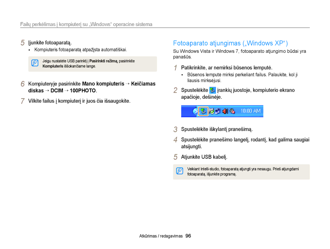 Samsung EC-WB150FBPRE2 manual Fotoaparato atjungimas „Windows XP, Vilkite failus į kompiuterį ir juos čia išsaugokite 