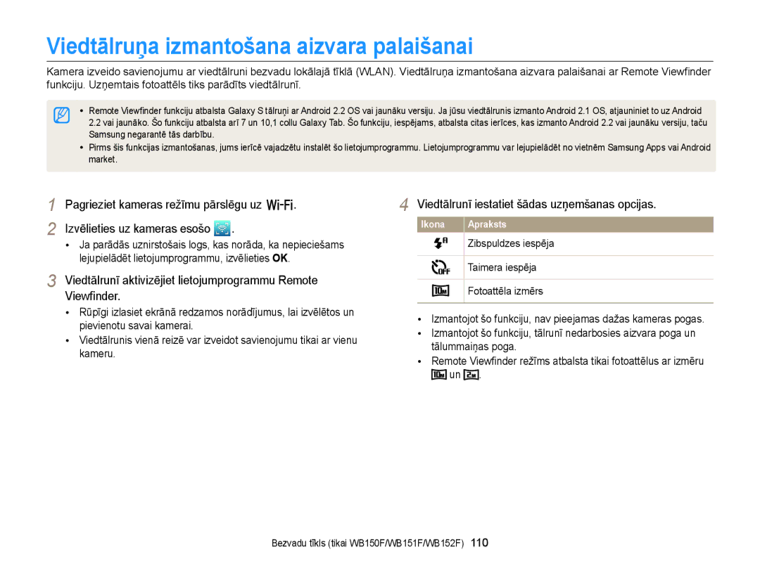 Samsung EC-WB150FBPBE2 manual Aktivizējiet lietojumprogrammu Remote, Viedtālrunī iestatiet šādas uzņemšanas opcijas 