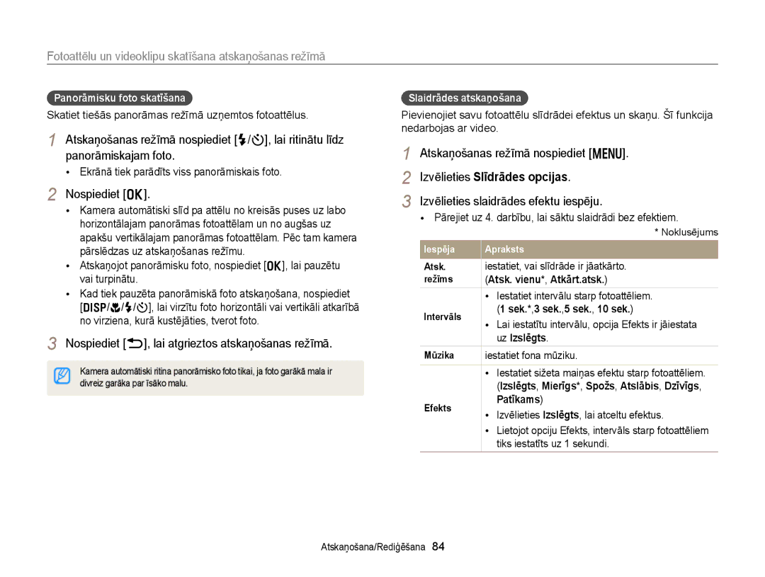 Samsung EC-WB150FBPWE2 manual Nospiediet b, lai atgrieztos atskaņošanas režīmā, Izvēlieties slaidrādes efektu iespēju 