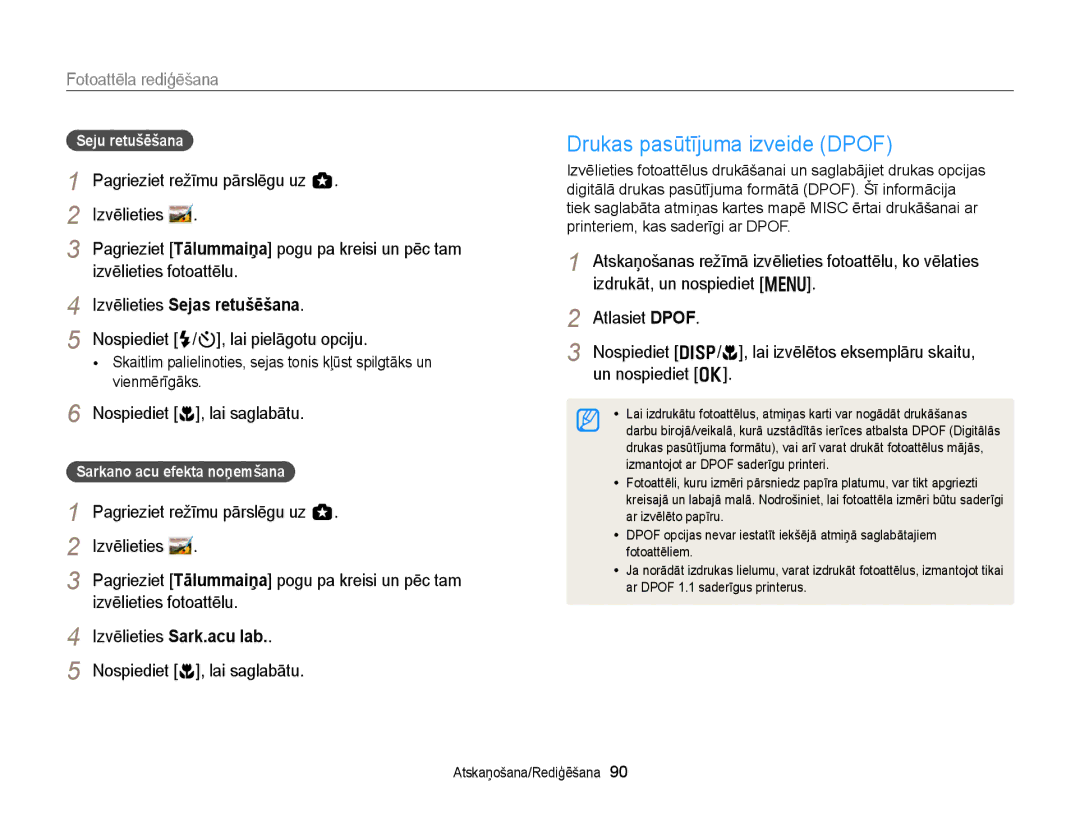 Samsung EC-WB150FBPBE2, EC-WB150FBPWE2 manual Drukas pasūtījuma izveide Dpof, Izvēlieties Sark.acu lab, Vienmērīgāks 