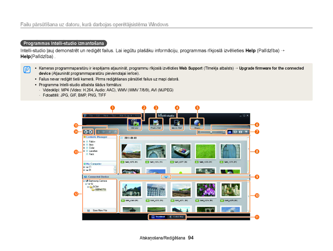 Samsung EC-WB150FBPWE2, EC-WB150FBPBE2, EC-WB150FBPRE2, EC-WB150FBDBE2, EC-WB150FBDWE2 Programmas Intelli-studio izmantošana 